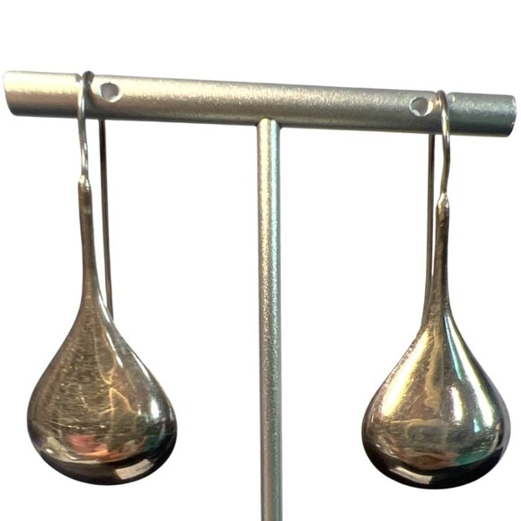 Minimalist Sterling Silver Teardrop Dangle Earrings – 925 Modernist Long Drop – - Picture 1 of 8